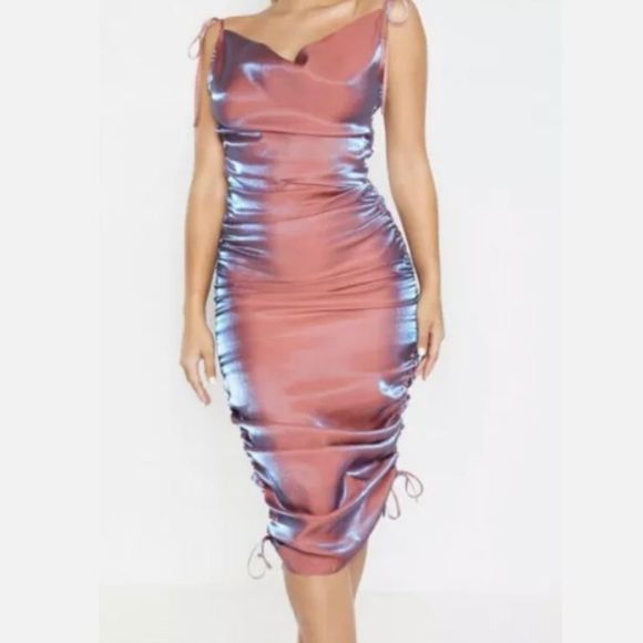 PrettyLittleThing Dresses & Skirts - PrettylittlethingPink Metallic Shimmer Strap Midi Dress 12. USA SIZE 12 -UK 16